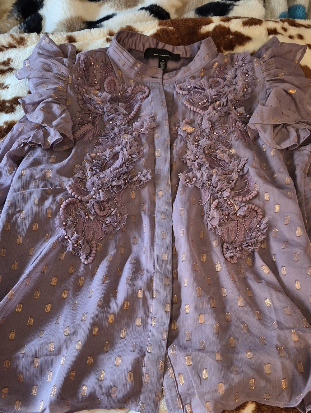 White House Black Market Chiffon Floral Appliqué Blouse